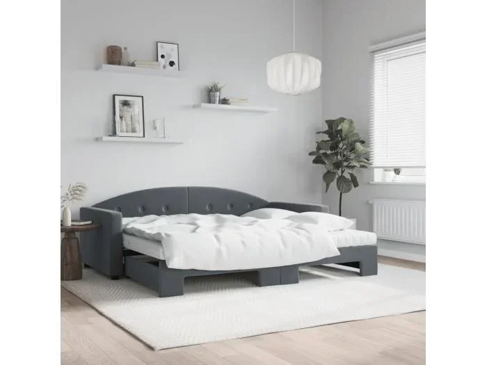 Divano Letto Estraibile Materassi Grigio Scuro 90x190cm Velluto