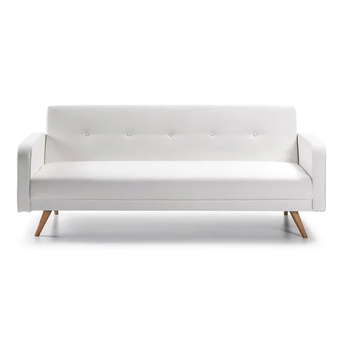 Divano Regor Con rivestimento in finta pelle, allungabile, bianco, a tre posti, larghezza totale 210 cm