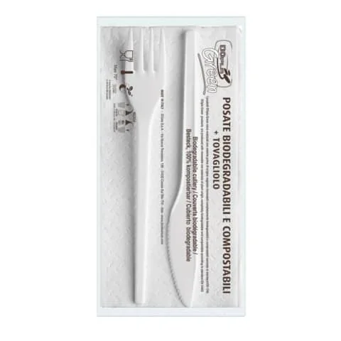 DOPLA – Set forchetta + coltello + tovagliolo bis estabio – 33×33 cm 2 veli – conf 100 pezzi – 3907