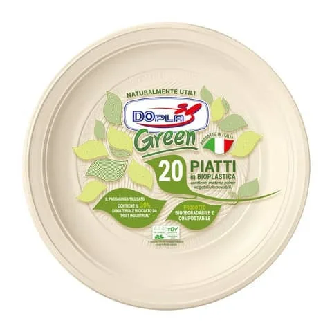 DOPLA-GREEN – Piatti frutta biodegradabili e compostabili dopla green avorio ø 170 mm – conf. 20 pz – 45027 – Confezione risparmio da 3 PZ