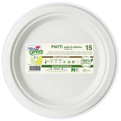 DOPLA-GREEN – Piatti pizza in polpa di cellulosa dopla green ø 320 mm – conf. 15 pz – 07752