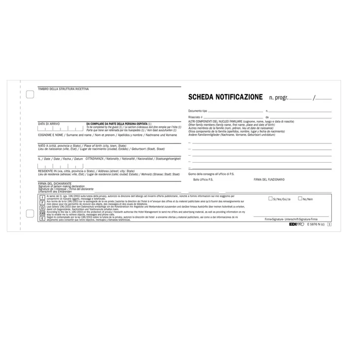 EDIPRO – 250 schede di notifica snap a 2 copie autoric. 10×22 – E5876N