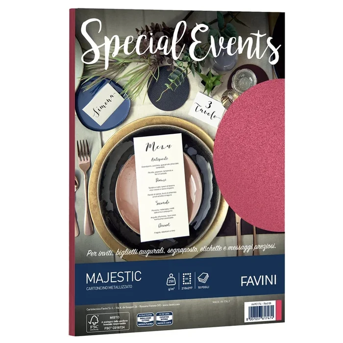 FAVINI – Carta metallizzata special events a4 10fg 250gr rosso – A69C174