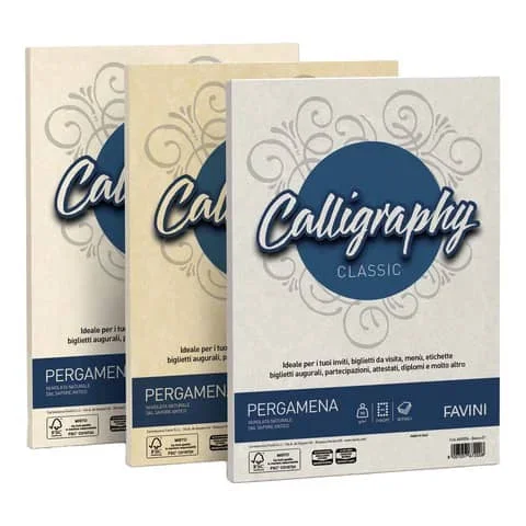 FAVINI – Carta pergamena calligraphy per lettere da stampare, finitura liscia 90 g/m² a4 crema 05 50 fogli – A692204