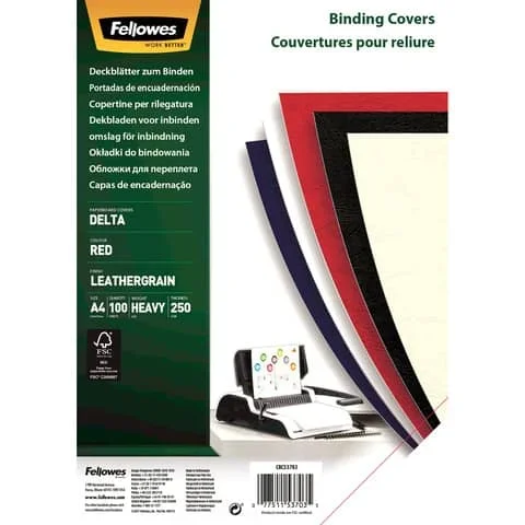 FELLOWES – Copertine per rilegatrici delta goffrate cartoncino rosso a4 250 g/m² conf. 100 pezzi – 5370305