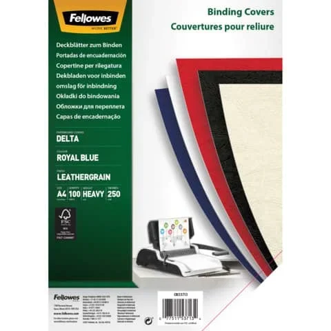 FELLOWES – Copertine per rilegatura delta goffrate cartoncino royal blu a4 250 g/m² conf. 100 pezzi – 5371305