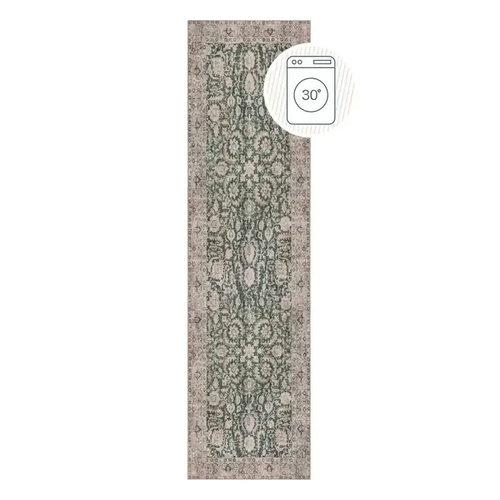 Flair RugsPassatoia Beau FloralLavabile, sintetica, a pelo piatto, verde, 60×230 cm