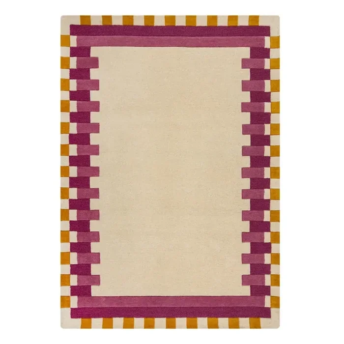 Flair RugsTappeto Kai Wool BorderTessuto a mano, in lana, a pelo basso, giallo/rosa, 160×230 cm