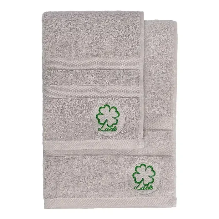 FoutasticSet di asciugamani per viso e corpo Luck2 pz, tipo terry, in cotone, monocromatici, grigi, 1x asciugamano (50×90)/1x telo bagno (75×150)