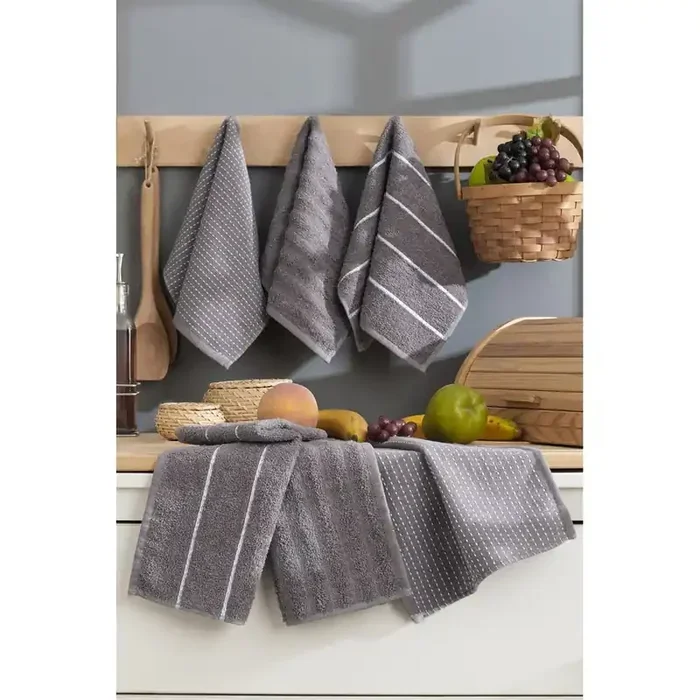 FoutasticSet di strofinacci Sofya6 pz, in cotone, grigio scuro, 30×50 cm