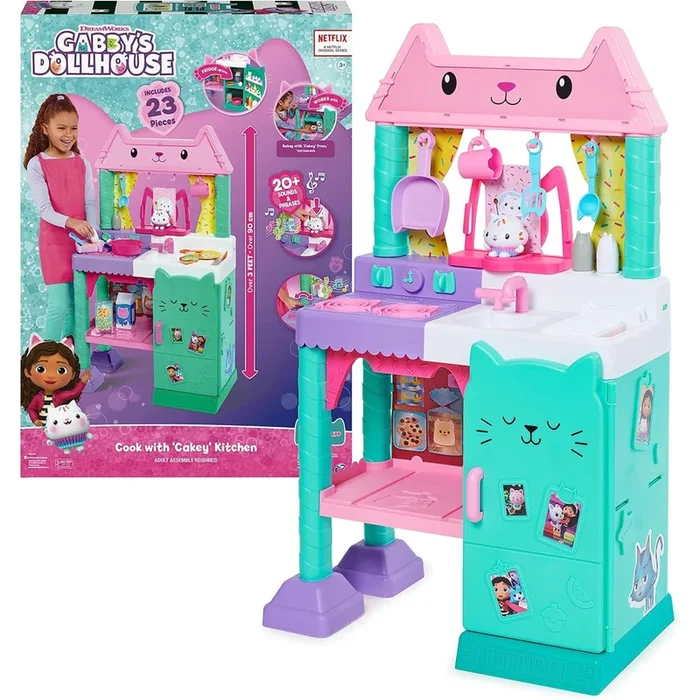 Gabby’s Dollhouse-Gabby’s Dollhouse Set Cakey con Accessori Cucina Cibo e Suoni