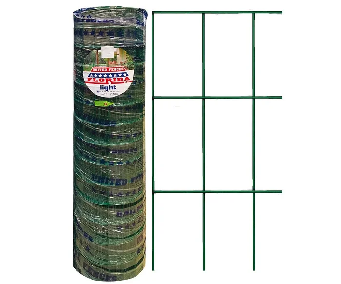 Galvanized and plasticized moss green electro-welded mesh for animal fences with 76×51 mm mesh 10 m roll