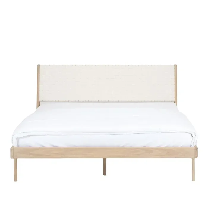 GazzdaLetto matrimoniale Fawn160x200 cm, rete non inclusa, in rovere massiccio, trattamento della superficie verniciatura a olio, bianco/di colore naturale