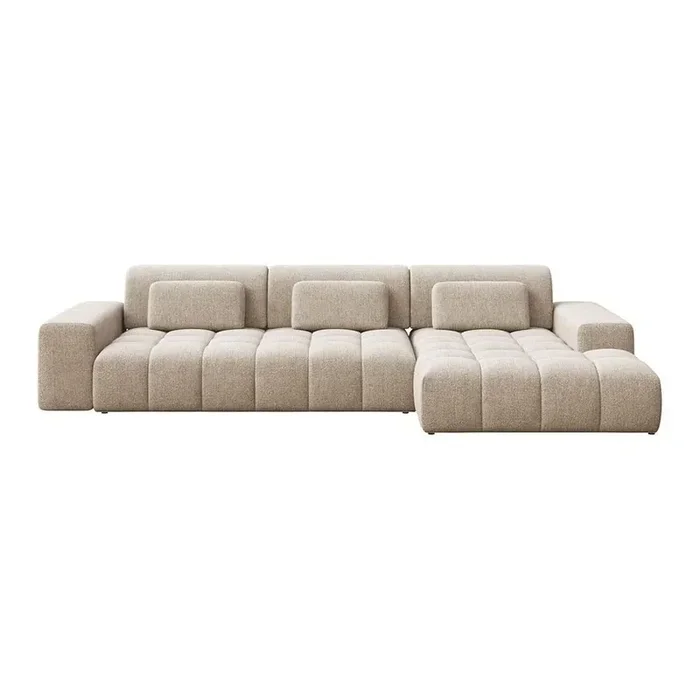 GhadoDivano angolare CheviCon rivestimento in bouclé, con penisola a destra/con chaise lounge, beige, larghezza totale 325 cm