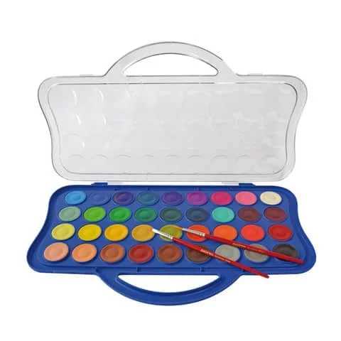 GIOTTO – Acquerelli ø 30 mm scatola da 36 colori assortiti + 2 pennelli – F353600