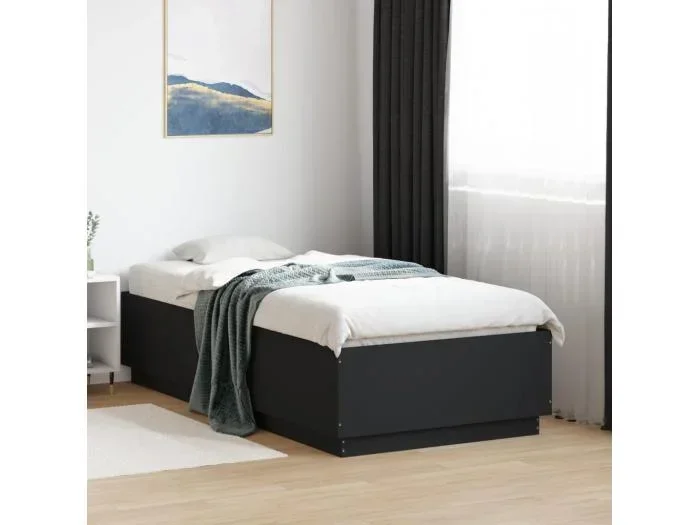 Giroletto con Luci LED Nero 90×190 cm in Legno Multistrato