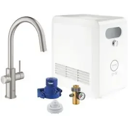 Grohe Blue starter kit con rubinetto da cucina verticale SuperSteel 31325DC2