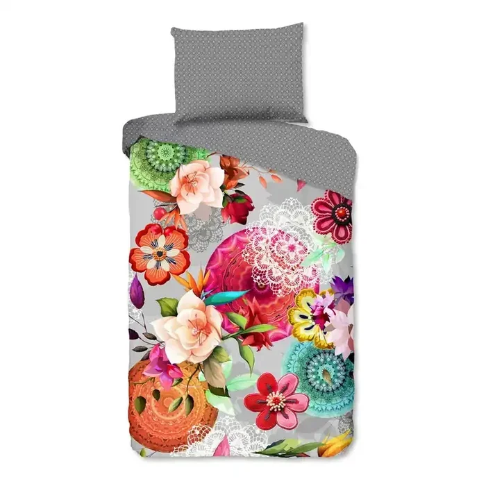 HIPSet copripiumino e federa IsareaPer letto singolo, con chiusura con cerniera, per l‘inverno/reversibile, in flanella, con mandala/con stampe/a fiori, 140×200 cm