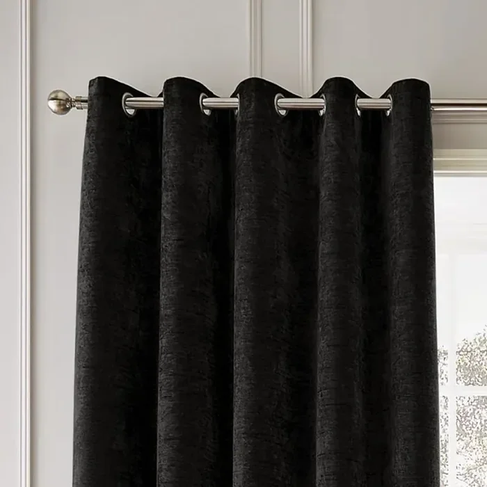 HyperionTende in set Selene Luxury Chenille2 pz, termoisolanti, adatte per bastone, in ciniglia, monocromatiche, nere, 168×183 cm