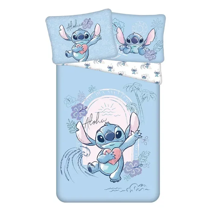 Jerry FabricsSet copripiumino e federa da bambini Lilo and Stitch “Wave”Per letto singolo, reversibile, con chiusura con cerniera, blu, in cotone, 140×200 cm