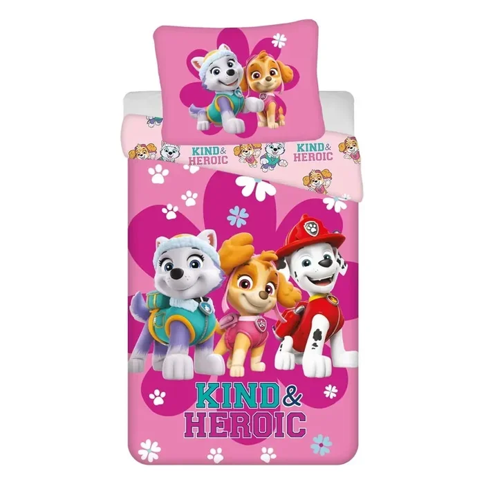 Jerry FabricsSet copripiumino e federa da bambini Paw Patrol “Heroic”Per letto singolo, reversibile, con chiusura con cerniera, rosa, in cotone, 140×200 cm