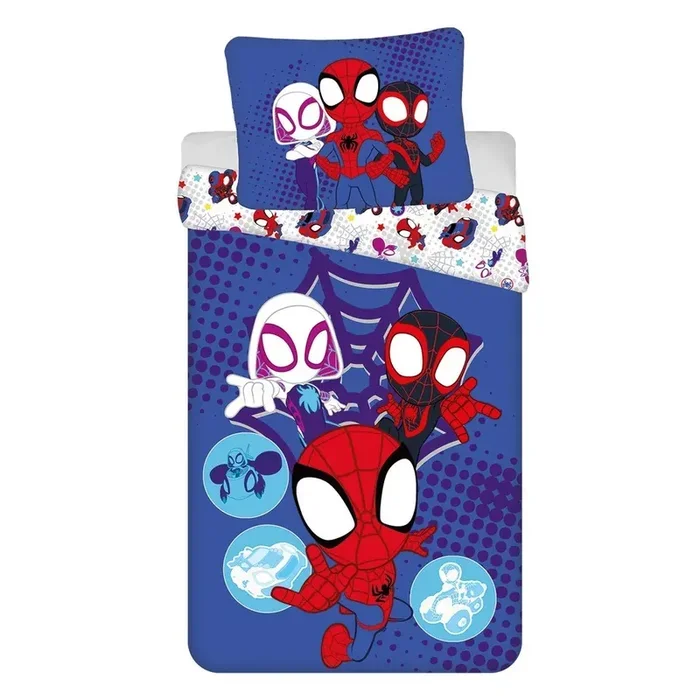 Jerry FabricsSet copripiumino e federa da bambini SpideyPer letto singolo, reversibile, con chiusura con cerniera, blu, in cotone, 140×200 cm