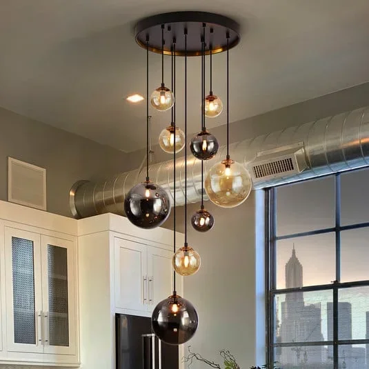 Lampada a sospensione Dark, ferro, vetro, ambra, fumo, Ø 55 cm