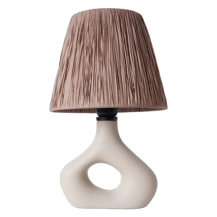 Lampada da tavolo Serin Con paralume in carta lavorata, in ceramica, con alimentazione a corrente, beige, altezza totale 40 cm