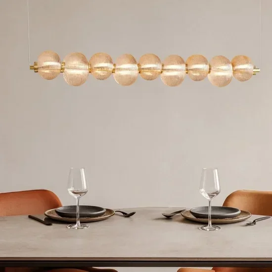 Lampadario moderno per tavolo da pranzo vetro ambra led 3000k