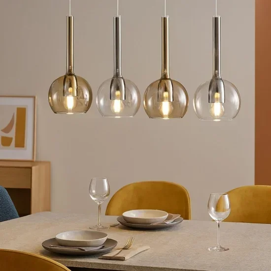 Lampadario per sala da pranzo vetri ambra trasparenti
