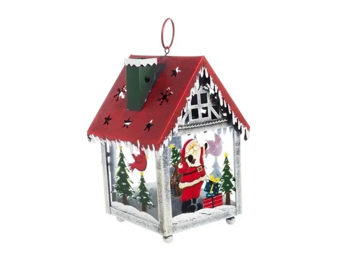 Lanterna festiva casa babbo, 14×13,7×21,5h cm