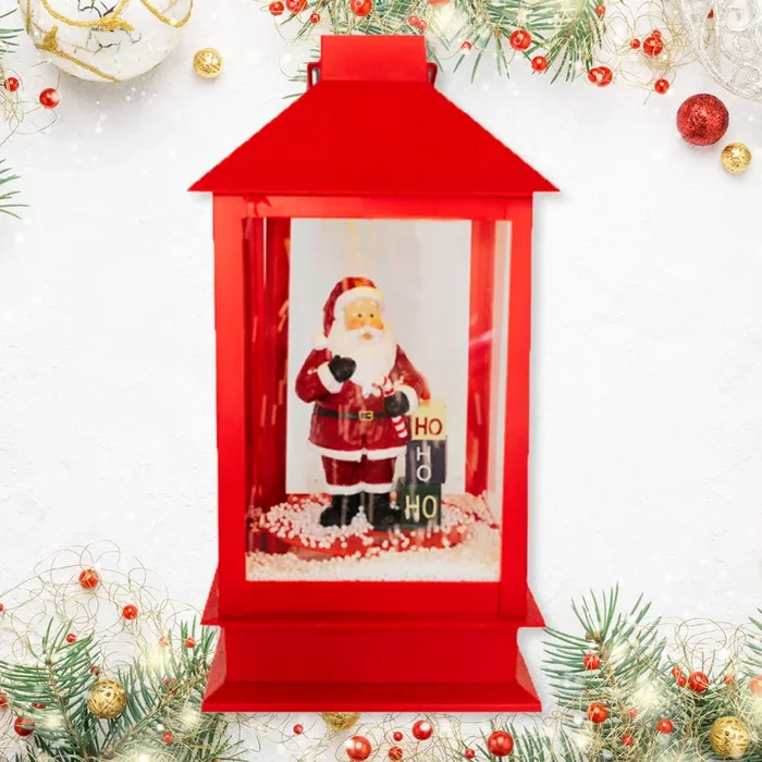 Lanterna natalizia decorativa con Babbo Natale e neve dimensioni 15x15x32 cm perfetta per creare un’atmosfera festiva