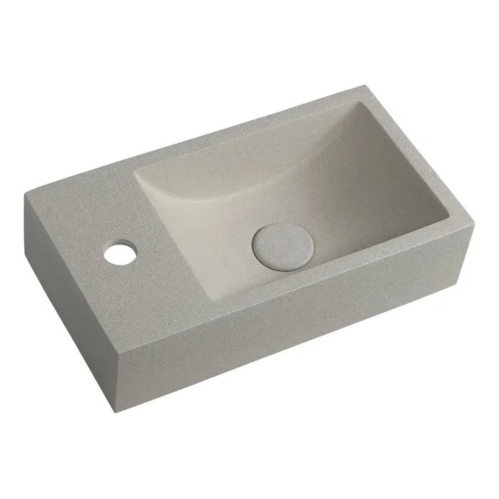 Lavabo Crest In calcestruzzo, grigio chiaro, larghezza totale 40 cm, profondità totale 22 cm, altezza totale 10 cm