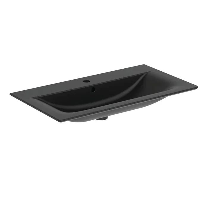 Lavabo Silk Black In ceramica, nero opaco, larghezza totale 84 cm, profondità totale 46 cm, altezza totale 16,5 cm