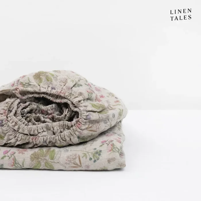 Lenzuolo con angoli Botany 2 Per letto matrimoniale, in lino, di colore naturale, 180×200 cm