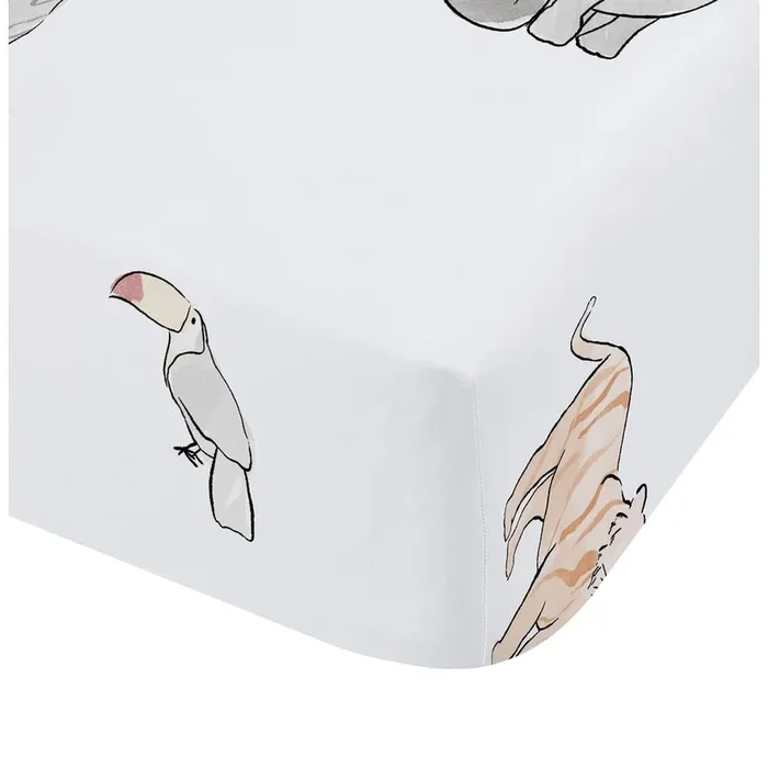 Lenzuolo con angoli per bambini Zoo Animals Per culla, in cotone, con stampe, bianco, 70×140 cm