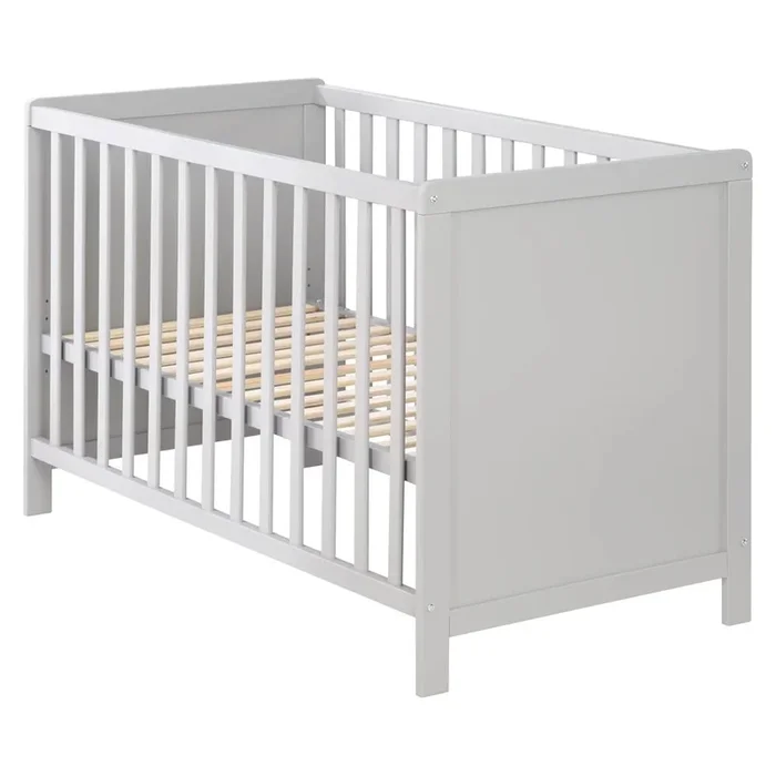 Lettino Hamburg 60×120 cm, con sponde rimovibili/con altezza regolabile/co-sleeping, con rete inclusa, in compensato, trattamento della superficie: verniciatura colorata, grigio chiaro