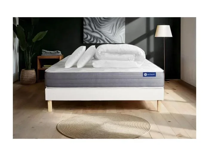 Letto con Materasso Actimemo dream Memory – Altezza : 22cm – Colore : bianco – Dimensione : 200 x 200 cm – con Guanciali E Piumino