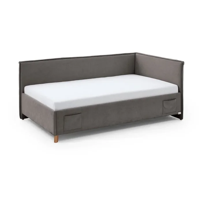 Letto da bambini Fun 120×200 cm, con sponde, con contenitore, con rete inclusa, imbottito, con porta USB, grigio