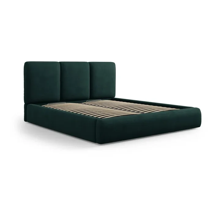 Letto matrimoniale Brody 160×200 cm, con contenitore, con rete inclusa, imbottito, con rivestimento in ciniglia, verde scuro