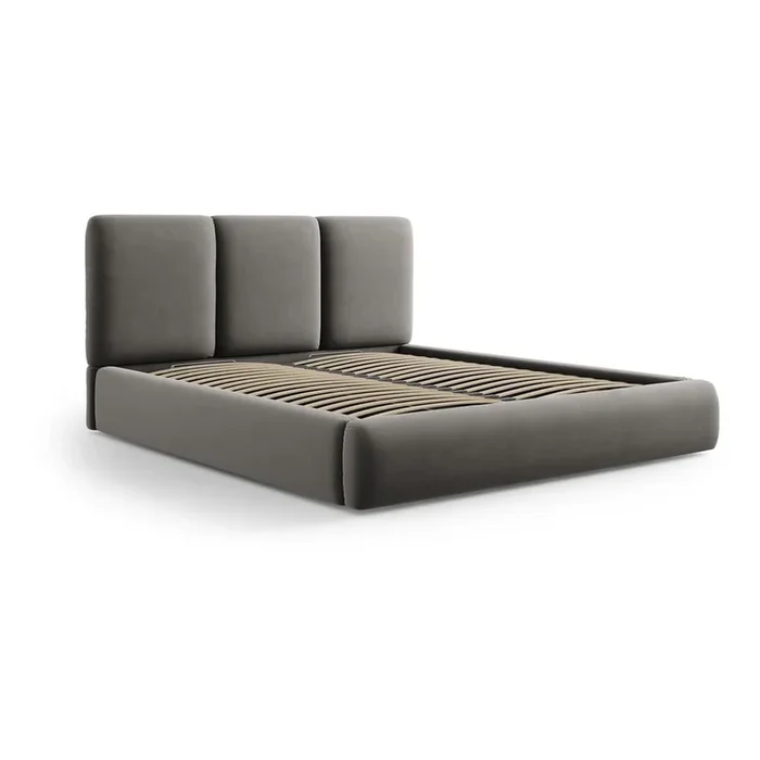 Letto matrimoniale Brody 160×200 cm, con contenitore, con rete inclusa, imbottito, in velluto, con rivestimento in velluto, grigio
