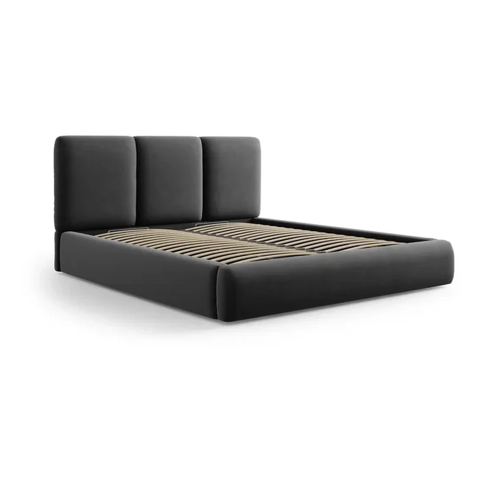 Letto matrimoniale Brody 180×200 cm, con contenitore, con rete inclusa, imbottito, in velluto, con rivestimento in velluto, grigio scuro