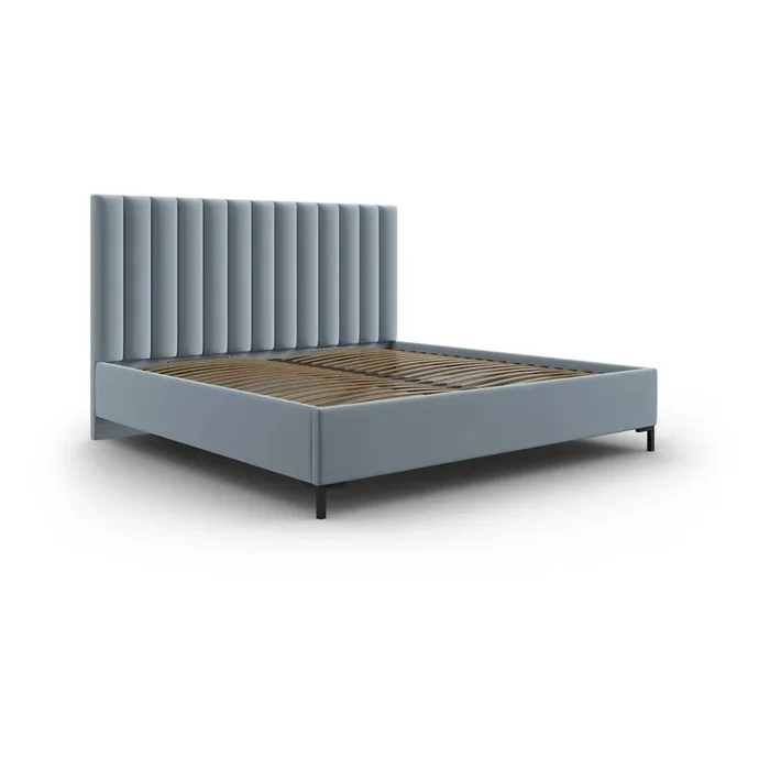 Letto matrimoniale Casey 140×200 cm, con contenitore, con rete inclusa, imbottito, azzurro