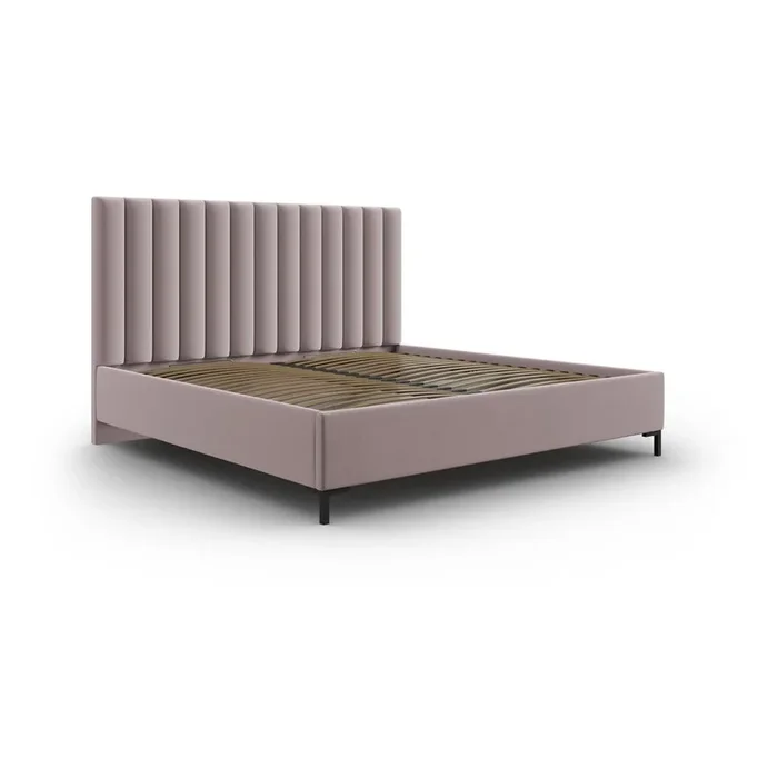 Letto matrimoniale Casey 200×200 cm, con contenitore, con rete inclusa, imbottito, rosa chiaro