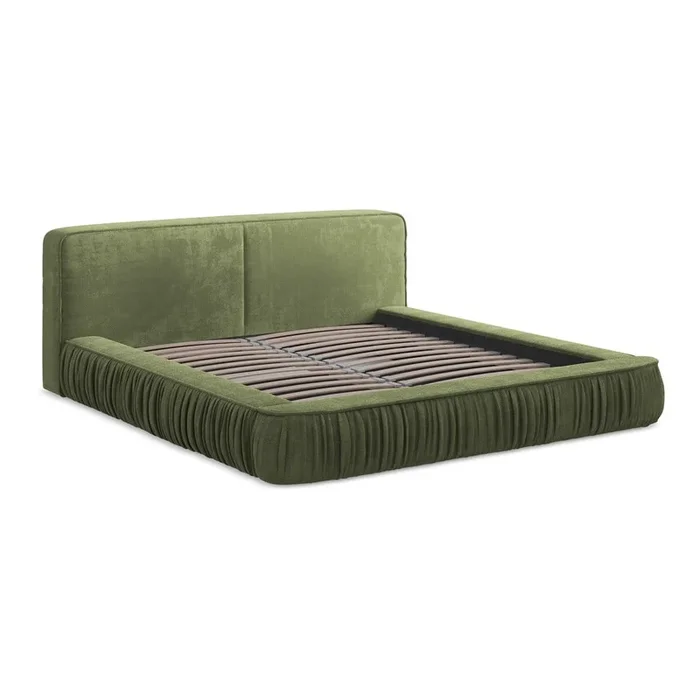Letto matrimoniale Keoni 180×200 cm, con contenitore, con rete inclusa, imbottito, con rivestimento in ciniglia, verde