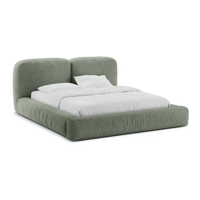 Letto matrimoniale Martina 200×200 cm, con contenitore, con rete inclusa, imbottito, con rivestimento in ciniglia, verde