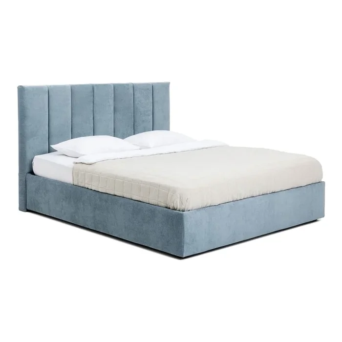 Letto matrimoniale Thessa Bold Line 160×200 cm, con contenitore, con rete inclusa, imbottito, fatto a mano/facile da assemblare/resistente ai graffi di animali domestici, blu