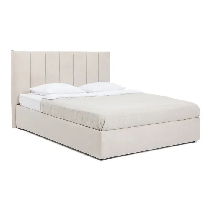 Letto matrimoniale Thessa Bold Line 180×200 cm, con contenitore, con rete inclusa, imbottito, fatto a mano/facile da assemblare/resistente ai graffi di animali domestici, beige