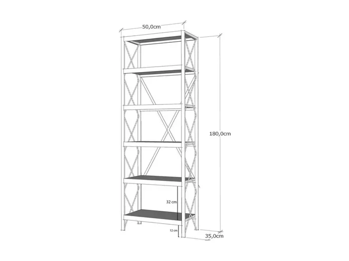 Libreria Dpoll, Scaffale da ufficio, Mobile portalibri, Biblioteca, 50x30h180 cm, Quercia e Nero