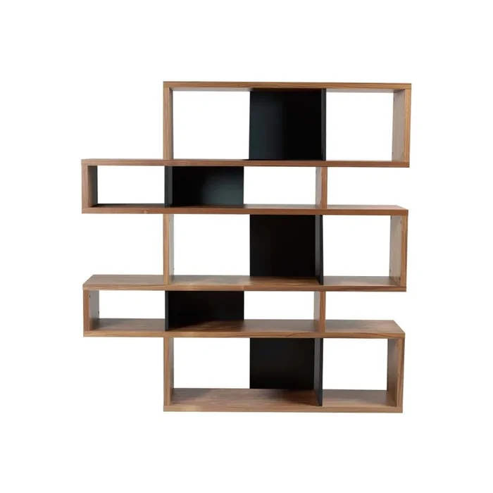 Libreria In truciolato/in MDF/in pannello a nido d’ape, trattamento della superficie: impiallacciatura/trattamento della superficie: verniciatura colorata, nera/di colore naturale, larghezza totale 156 cm, altezza totale 160 cm, profondità totale 34 cm